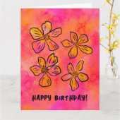 Happy Birthday Roze Bloemen Pop Art Kaart (Gele Bloem)