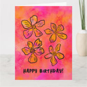 Happy Birthday Roze Bloemen Pop Art Kaart (Voorkant)
