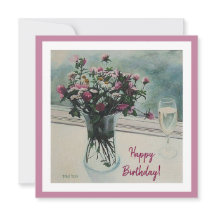 Happy Birthday roze bloemetjes floral fine art