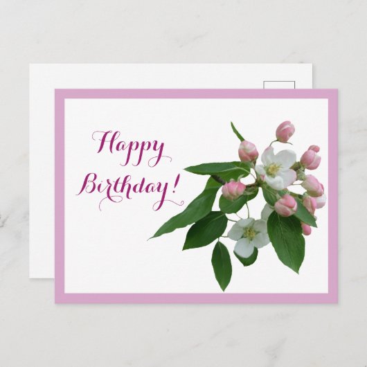 Happy Birthday  roze bloesem bloemen Briefkaart (Voorkant / Achterkant)