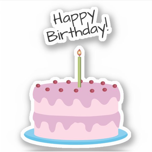 Happy Birthday Roze Cake Contour Sticker (Voorkant)