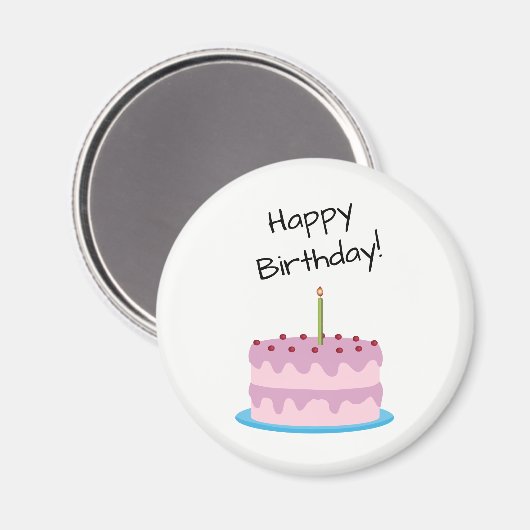 Happy Birthday roze Cake Magneet (Voorkant / Achterkant)