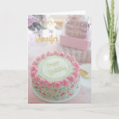 Happy Birthday roze Cake personaliseer Wenskaart Kaart (Voorkant)