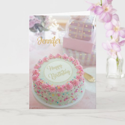 Happy Birthday roze Cake personaliseer Wenskaart Kaart (Orchidee)