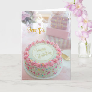 Happy Birthday roze Cake personaliseer Wenskaart Kaart