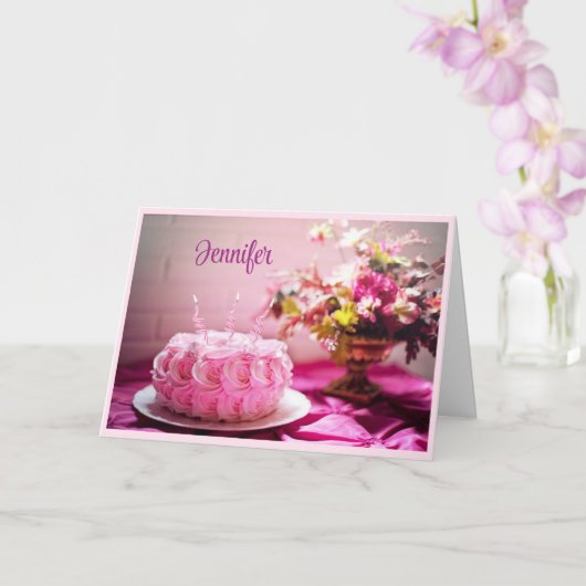 Happy Birthday roze Cake personaliseer Wenskaart Kaart (Orchidee)