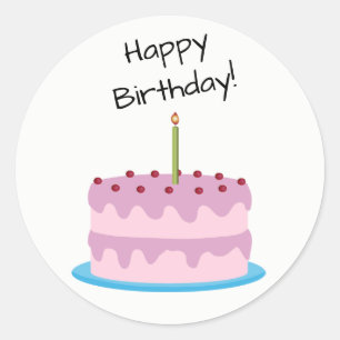 Happy Birthday roze Cake Round Sticker