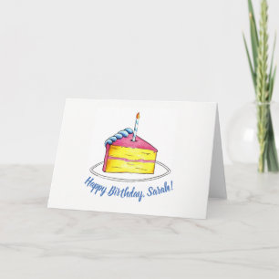 Happy Birthday roze Cake Slice Candle - Aangepast Kaart