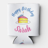 Happy Birthday roze Cake Slice Candle Party Favor Blikjeskoeler (Voorkant)