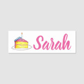 Happy Birthday roze Cake Slice Candle Party Favor Naamplaatje (Voorkant)