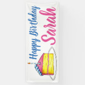 Happy Birthday roze Cake Slice Candle Party Favor Spandoek (Verticaal)