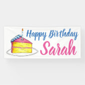 Happy Birthday roze Cake Slice Candle Party Favor Spandoek (Horizontaal)