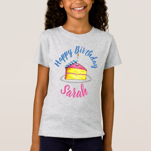 Happy Birthday roze Cake Slice Candle Party Favor T-shirt (Voorkant)