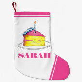 Happy Birthday roze Cake Slice Candle Party Kleine Kerstsok (Voorkant)