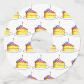 Happy Birthday roze Cake Slice Candle Party Wijnglaslabel (Achterkant)