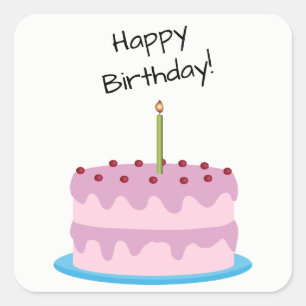Happy Birthday Roze Cake Square Sticker