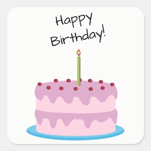 Happy Birthday Roze Cake Square Sticker (Voorkant)