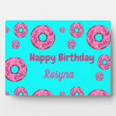 Happy Birthday roze crème donuts blauw Fotoplaat (voorkant)