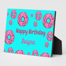 Happy Birthday roze crème donuts blauw