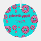 Happy Birthday roze crème donuts blauw Glas Ornament (Achterkant)