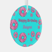 Happy Birthday roze crème donuts blauw Glas Ornament (Voorkant Rechts)