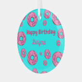 Happy Birthday roze crème donuts blauw Glas Ornament (Voorkant links)