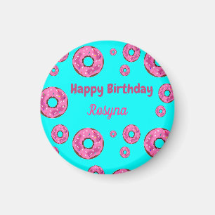 Happy Birthday roze crème donuts blauw Magneet