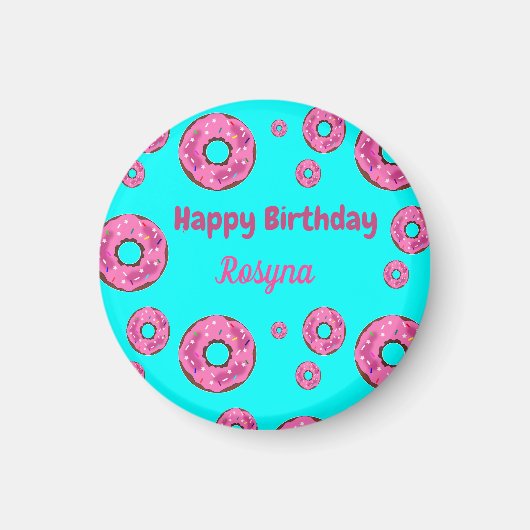 Happy Birthday roze crème donuts blauw Magneet (Voorkant)