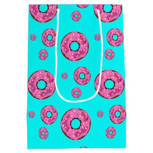 Happy Birthday roze crème donuts blauw Medium Cadeauzakje (Achterkant)