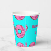 Happy Birthday roze crème donuts blauw Papieren Bekers (Rechts)