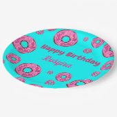 Happy Birthday roze crème donuts blauw Papieren Bordje (Gekanteld)