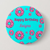 Happy Birthday roze crème donuts blauw Ronde Button 7,6 Cm (Voorkant)