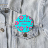 Happy Birthday roze crème donuts blauw Ronde Button 7,6 Cm (In situ)
