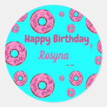 Happy Birthday roze crème donuts blauw