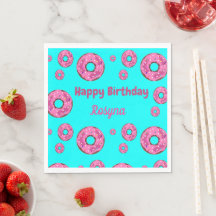 Happy Birthday roze crème donuts blauw
