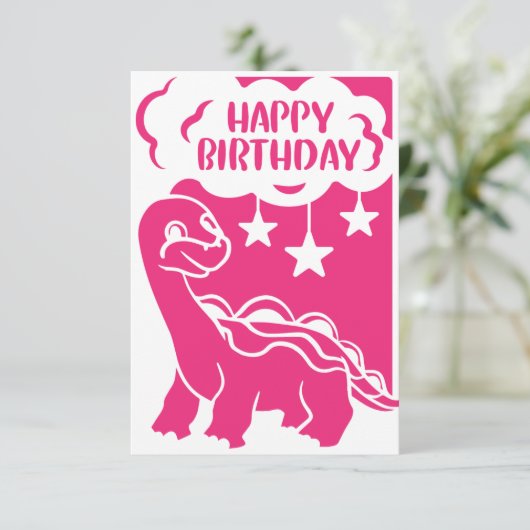 Happy Birthday roze Dinosaur Wenskaart Bedankkaart (Staand voorkant)
