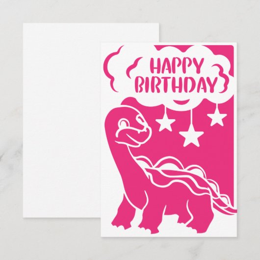 Happy Birthday roze Dinosaur Wenskaart Bedankkaart (Voorkant / Achterkant)