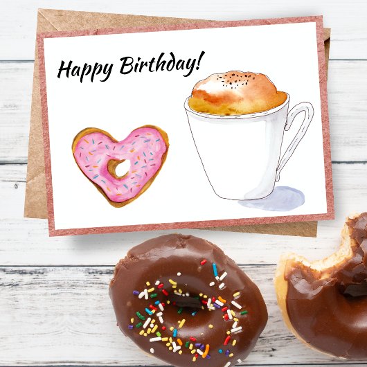 Happy Birthday roze Donut Latte Kaart