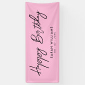 Happy Birthday roze en Black Modern Script Spandoek (Verticaal)