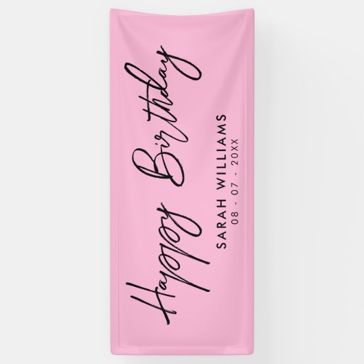 Happy Birthday roze en Black Modern Script Spandoek (Verticaal)