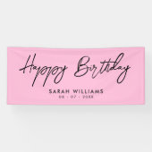 Happy Birthday roze en Black Modern Script Spandoek (Horizontaal)