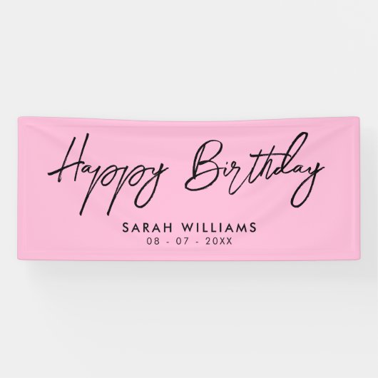 Happy Birthday roze en Black Modern Script Spandoek (Horizontaal)