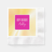 "Happy Birthday" Roze en Geel Papier Napkin