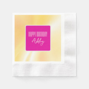 "Happy Birthday" Roze en Geel Papier Napkin Servet