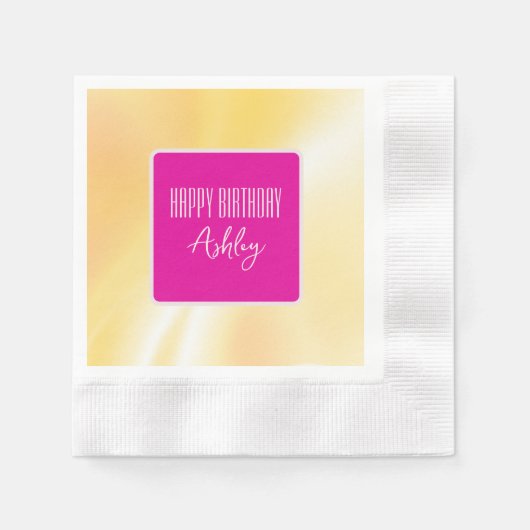 "Happy Birthday" Roze en Geel Papier Napkin Servet (Voorkant)