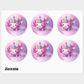 Happy Birthday Roze en Paarse Axolotl Ronde Sticker (Vel)