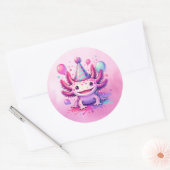 Happy Birthday Roze en Paarse Axolotl Ronde Sticker (Envelop)