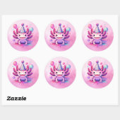 Happy Birthday Roze en Paarse Axolotl Ronde Sticker (Vel)