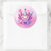 Happy Birthday Roze en Paarse Axolotl Ronde Sticker (Tas)