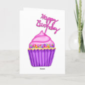 Happy Birthday roze en paarse cupcakes Kaart (Achterkant)